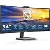 PHILIPS 34E1C5600AM - Monitor curvo WQHD da 34 pollici, webcam, regolabile in altezza, altoparlante (3440x1440, 100Hz, HDMI, DisplayPort, USB-C, Hub USB) nero