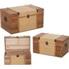 DRW Set di 3 bauli in legno e vimini in naturale 56x30x34 cm