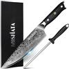 MOSFiATA Coltello Damascato da Cucina, Coltelli da Cucina Professionali Coltello Chef con Manico G10 e Acciaino Affilacoltelli, 20cm