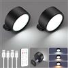 HOTUT Lampada da parete interni, 2 Pezzi Applique da Parete, Telecomando Controllo Touch 360° Ruotabile, 3 Modalità di Colore, Luci da parete a batteria Ricaricabile, Lampada da Parete a LED, Nero