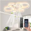 MiiR Ventilateur De Plafond LED Avec Éclairage 81W, Plafonnier Avec Ventilateur, 3 Températures De Couleur 6 Vitesses Ventilateur De Plafond Avec Lumière, Chambre À Coucher, Salon, Blanc 110cm