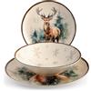 H&H, Servizio tavola 18 pezzi Alaska, set tavola completo, natalizio, decoro cervi e fiocchi di neve, in stoneware, lavabile in lavastoviglie