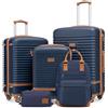COOLIFE Set Valigie,Set di Valigie,Trolley da Viaggio con 4 Rotelle Girevoli a 360° TSA Serratura 1 zaino da viaggio e 1 Borsa da toilette Incluso (Albicocca/Blu Navy, Set da 5 Pezzi)