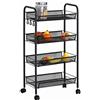 BAKAJI Carrello Carrellino Multiuso Mobile Portaoggetti Spazi Stretti Slim Comodo Sottile Salvaspazio Cucina Bagno Ufficio Arredamento Portaoggetti Design Colore Nero (4 Ripiani)