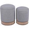 DRW Set di 2 pouf portaoggetti in legno grigio scuro e naturale, 36 x 36 x 44 cm