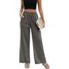 PASUDA Pantaloni Donna Pantaloni in Lino Estivi Larghi da Donna Eleganti Elastico Vita Alta Pantaloni Gamba Dritta Casual Leggeri Pantalone con Tasche e Coulisse Laterale (Blu, XL)