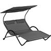 Outsunny Sdraio Giardino 2 Posti Ergonomico con Tettuccio Parasole Anti-Raggi UV, Ruote e Cuscini Poggiatesta, Lettino Prendisole Grigio | Aosom Italy