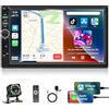 Podofo 2 Din Autoradio Bluetooth con Carplay Android Auto, 7 Pollici Doppio Din Radio Auto con Schermo, Stereo Auto Supporto MirrorLink/FM/USB/AUX/EQ/SWC/7 Colori Retroilluminazione + Telecomando