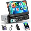 Hikity Autoradio 1 Din Wireless Carplay Android Auto, 7 Pollici Schermo Estraibile Stereo 1 Din Radio Auto Bluetooth Vivavoce Mirror Link FM USB AUX Tipo C Telecamera Retromarcia