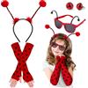 dellyy Costume Coccinella Donna, 4 Pezzi Costume Ladybug con Coccinella Cerchietto per Capelli Occhiali Guanti Orecchini, Costumi da Coccinella Bambina Donna per Carnevale Halloween e Cosplay