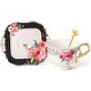 fanquare Tazza da Tè e Piattino da Caffè con Fiori, Set di Tazze da Tè in Porcellana Britannica, Tazza da Caffè Vintage con Bordo Dorato, Nero