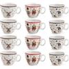 H&H, set 12 tazze te' Noel, tazze natalizie, tazze decorate, decori assortiti, in porcellana New Bone China, 220 cc