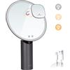 MILEDUO Specchio Trucco con Luci Specchio da Tavolo Specchio grande 22 cm Luminosità Regolabile 3 Modalità di Luci Ricarica USB con Compatto Specchio Ingranditore 10X