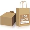 Gucass 100 Pezzi Piccolo Sacchetti Carta con Manici, Marrone Borse Carta Kraft Sacchetti da Regalo, 15x8x21cm, Shopper in Kraft Carta Borsa Regalo, per Feste Compleanno Natale Matrimoni Shopping