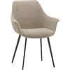 KONTE.DESIGN Set di 4 sedie MIRASIERRA in tessuto beige effetto bouclé e gambe in metallo nero, con braccioli