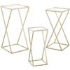 DRW Set di 3 tavolini in metallo e vetro in oro 33x33x70 cm