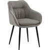 KONTE.DESIGN Set di 4 poltroncine HAMMERSMITH in tessuto grigio e gambe in metallo nero, con braccioli