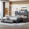 Générique Letto matrimoniale 160 x 200 letto imbottito con 4 scomparti di stoccaggio, cassetti, testiera del letto, letti portaoggetti a LED, telaio del letto con rete a doghe in legno, schienale letto