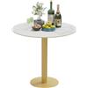 FATIVO Tavolo Alto da Bar Rotondo: Marmo Tavolino Bar Alto Tavolo Pasti Tavolino Alto da Esterno per Casa 70x100cm Bianco Pietra Sinterizzata e Oro Metallo