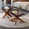 Tokenhigh Set di 2 tavolini in legno moderno con piano in vetro temperato, piccoli comodini moderni con base in legno massiccio, tavoli da soggiorno, divano, tavolino da caffè, per soggiorno (grigio)