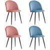 BenyLed Set di 4 Sedie da Pranzo Scandinave, Sedie da Cucina in Velluto, Sedie Imbottite Cucina con Gambe in Metallo Nero (Rosa+Blu/Nero Piedi)