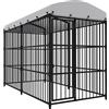 vidaXL Canile da Esterno con Tetto Robusta Sicura con Serratura Box Gabbia Protezione Recinzione per Cani 300x150x210 cm in Acciaio Zincato Nero