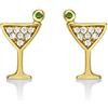 Diamond Treats Piccoli Orecchini Oro Donna in Vetro da Cocktail, Orecchini Dorati Bicchiere da Martini per Donna e Ragazza, Orecchini Donna Oro con Pietre Zirconi