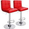 Leader Accessories 2 x Sgabello da Bar o Cucina in Similpelle, Regolabile e Girevole a 360°, con Schienale e Poggiapiedi, Struttura in Acciaio Cromato, Doppia cucitura quadrata, Rosso