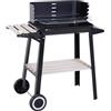 Outsunny Griglia a Carbone Barbecue BBQ Carrello Grill per Picnic con Ruote da Balcone Giardino in Ferro e Legno 83 × 37 × 87 cm Nero