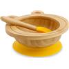BIOZOYG Set con ciotola di bambù Rana I Ciotola con base a ventosa e cucchiaio - certificato FSC I Splendida scodella in legno di bambù per bambini - ciotola da pappa e muesli rotonda giallo