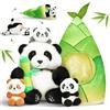 OUOZZZ Orsetto Panda Teddy e Borsa di Bambù - Peluche Panda Morbido da 25 cm, Madre Con 3 Cuccioli, per Compleanno dei Bambini