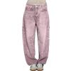 Generic Jeans casual da donna con strass, stile harem, casual, con strass, a gamba larga, con tasca, rosa, S