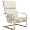 BAKAJI Sedia Poltrona in Legno di Betulla con Rivestimento in Cotone Imbottito in Spugna Altissima Densità, Poltroncina Relax con Borsa a 2 Scomparti e Cuscino, Seduta Ergonomica (Beige)