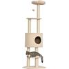 PawHut Albero Tiragraffi Robusto per Gatti con 5 Livelli, Cuccia, Casetta, Giochi e Corda Sisal, Beige, Max 30kg