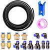 HAXIHA 15 Metri Tubo per Aria Poliuretano Nero,4mm Diametro Esterno 2.5mm Diametro Interno Tubo Pneumatico per Aria Compressa, con 14 Pcs Pneumatico Attacchi Rapidi