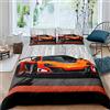 Loussiesd Set di biancheria da letto motivo auto da corsa arancione, 3 pezzi, in morbida microfibra con cerniera, con grafica di auto sportive, decorativo e alla moda, per letto matrimoniale