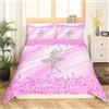 Bedluxy Set di biancheria da letto con copripiumino rosa glitterato per letto singolo, con 1 federa, motivo con ballerine e ballerine, decorazione pastello, per ragazzi, ragazze, bambini e adulti (senza
