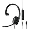 EPOS Sennheiser Adapt 135T USB-C II (1000904) - Auricolare monaurale cablato - Connettività Jack da 3,5 mm/USB-C, certificato per MS Teams, ottimizzato per UC, controllo chiamate confortevole, nero