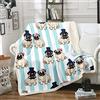 Loussiesd Coperta in pile con motivo a carlino,per divano,divano,per adulti,per animali domestici,coppia di cani,motivo sherpa,motivo a righe,in peluche,per la camera matrimoniale,152,4 x 200,7 cm