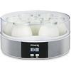 H.Koenig Yogurtiera 7 vasetti ELY70, Capacità 7 x 160 ml, Programmabile fino a 15 ore, Display LCD, Corpo in acciaio inox, Lavabile in lavastoviglie, Arresto automatico, Potenza 15 W