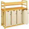 ADEL DREAM AdelDream Cesto portabiancheria,200l, 4 scomparti, 2 ripiani, in bambù | Portabiancheria a 4 scomparti 4 x 50l,estensibile e rimovibile,doppio scaffale,beige