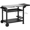 Outsunny Carrello Barbecue con Tavolino Pieghevole in Acciaio Inox, 2 Ruote e Accessori, 125x65x84 cm, Nero