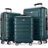 SHOWKOO Set di Valigie Rigide 3 Pezzi Espandibile ABS+PC Leggero Ultra Durevole Valigia Trolley da Viaggio con Chiusura TSA e 4 Ruote Doppie (M-L-XL, Verde)
