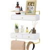 Dxiunove Mensole Da Muro,Mensola Con Cassetto Set Di 2 Comodino Sospeso,Rustico Mensole Da Parete Adatto Per Camera Da Letto, Soggiorno, Cucina, Decorazione Murale, Piante, Libri (bianco)