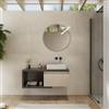 DEGHI Mobile bagno sospeso 110 cm rovere grigio con cassettone argilla e specchio - Balik