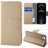 N NEWTOP Cover Compatibile con Apple iPhone 12/12 PRO, HQ Lateral Custodia Libro Flip Chiusura Magnetica Portafoglio Simil Pelle Stand (Oro)