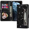 EuoDuo Custodia Libro Compatibile con Xiaomi Redmi 10C Glitter Cover Portafoglio Magnetica Antiurto con Slot per Schede Brillantini Donna Ragazza Accessori di Cellulari Nero