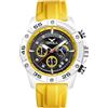 FORSINING Orologio da polso da uomo alla moda, cronografo, casual, sportivo, al quarzo, cinturino in silicone, design con fasi lunari, grande quadrante analogico con data, Giallo, Cinturino