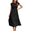 CMTOP Vestito Donna Estivo Abito Lungo Estivo Girocollo Scollo Vestiti con Manica a Volant Casuale Vita Elastica Abiti da Mare Spiaggia Eleganti Tinta Unita Abito di Linea A(Verde Militare, M)