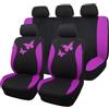 Flying Banner Coprisedili per auto in rete traspirante, Motivo a farfalla colorata, protezione compatibile con airbag (Set completo, Viola)